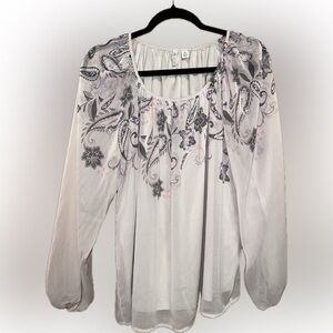 Cato Gray and Pink Floral Blouse